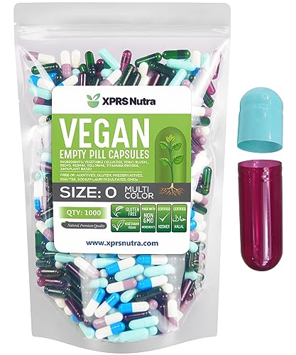 Image of XPRS Nutra Size 0 Empty Capsules - 1000 Count Empty Vegan Capsules - Vegetarian Pills- DIY Vegetable Capsule Filling- Veggie Pill Caps for Do-It-Yourself Supplements (Multi Color)