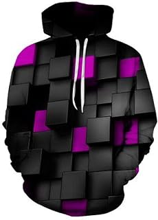 ZIXIYAWEI 3D Pullover Hoodie For Men Fashion Men Hoodie Cool Plaid Diamond Printed Hoodie Casual Loose Coat Men/Women Harajuku Style Sportswear Hoodie