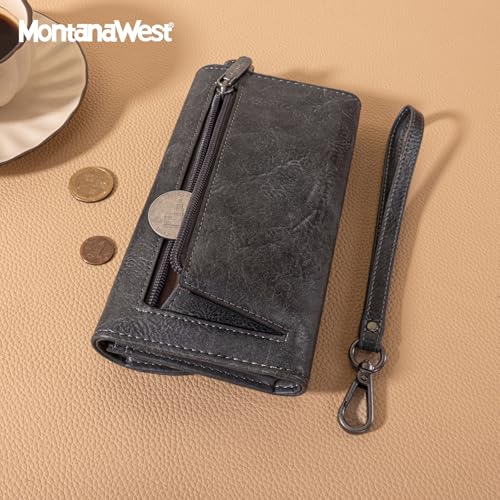 Montana West Large Women's Wallets Trifold Money Organizers Rfid Phone Wristlet Wallet for Ladies Female with ID Holder and Zipper Coin Purse — view 3