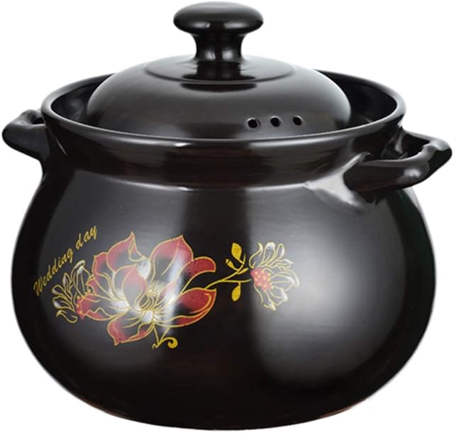 Hemoton Non-Stick Ceramic Casserole 2.8L Earthenware Clay Pot Stockpot with Lid for Stew Soup Steam Scratch Resistant (Black)