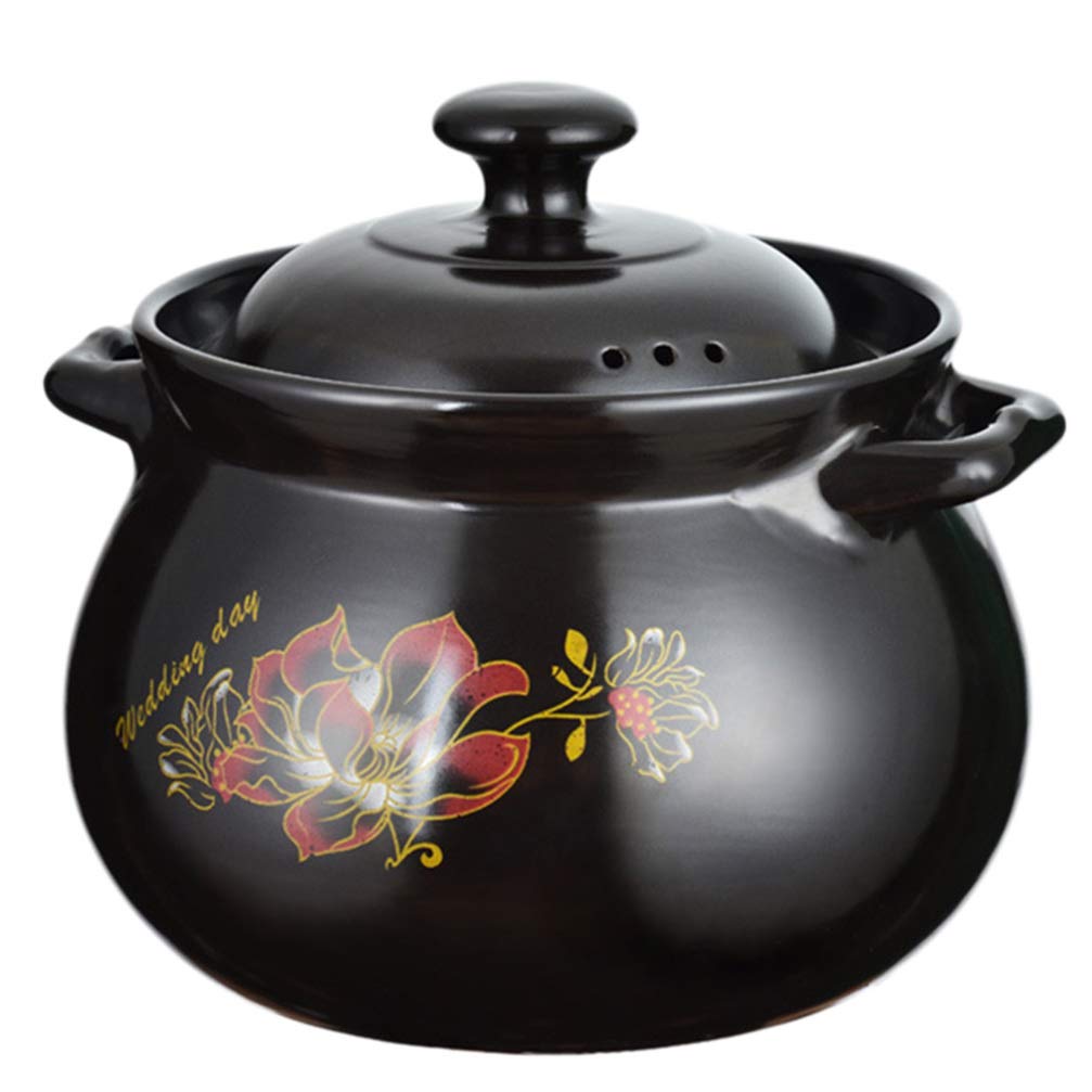 Hemoton Casserole en céramique anti-adhésive 2,8 L en faïence avec couvercle pour ragoût, soupe, résistant aux rayures (noir)