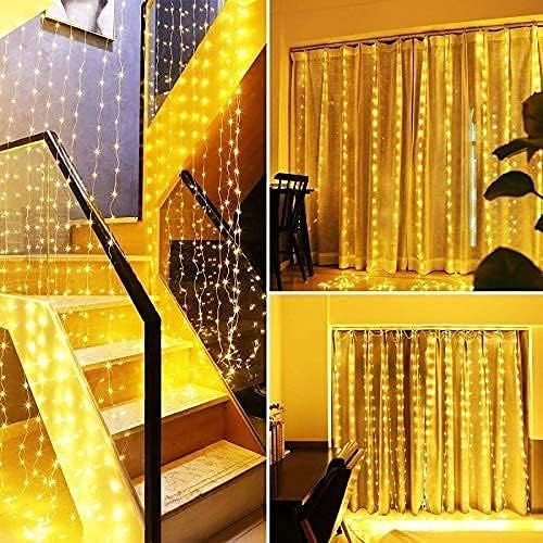 Image of Desidiya 8 Modes Curtain Strip Lights 300 LEDs 10 Fairy Light 3 Meters Each Indoor /Outdoor Decoration for Wedding, Party, Home, with Remote and USB Power Supply (Warm White)