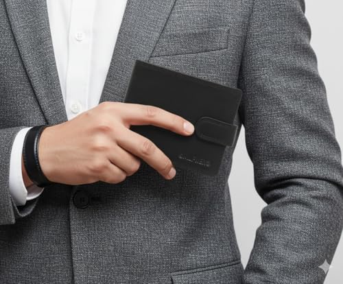 Image of Calfnero Men's Genuine Leather Bifold Wallet-Multiple Card Slots ID Window with Coin Pocket- Leather Wallet(Black)