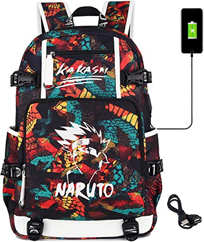 Roffatide Anime Naruto Rucksack leuchtendes Schulranzen Grafikrucksack mit USB-Ladeanschluss