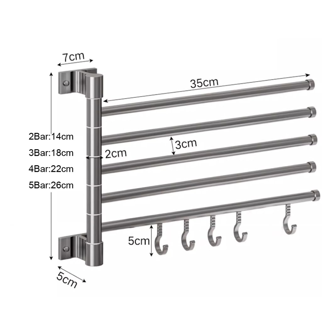 Toallero Pared Giratorio Toallers De Baño Pared Toallero De Barra con Gancho Rotación 180° Montaje En Pared con 4 Barras Aleación Engrosada Acabado Pulido White-4Bar