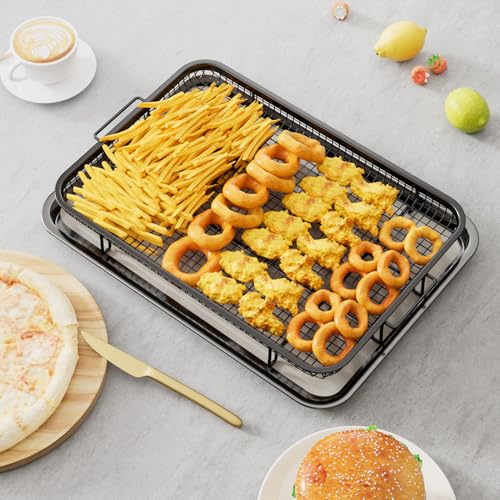 Image of Air Fryer Basket for Oven, Large 15 inchx11 inch Air Fryer Pans for Convection Oven | with 30 Sheet Per-cut Parchment Papers,THORSES Non-Stick Stainless Steel Air Fryer Basket and Tray for Multi Cooking-Black