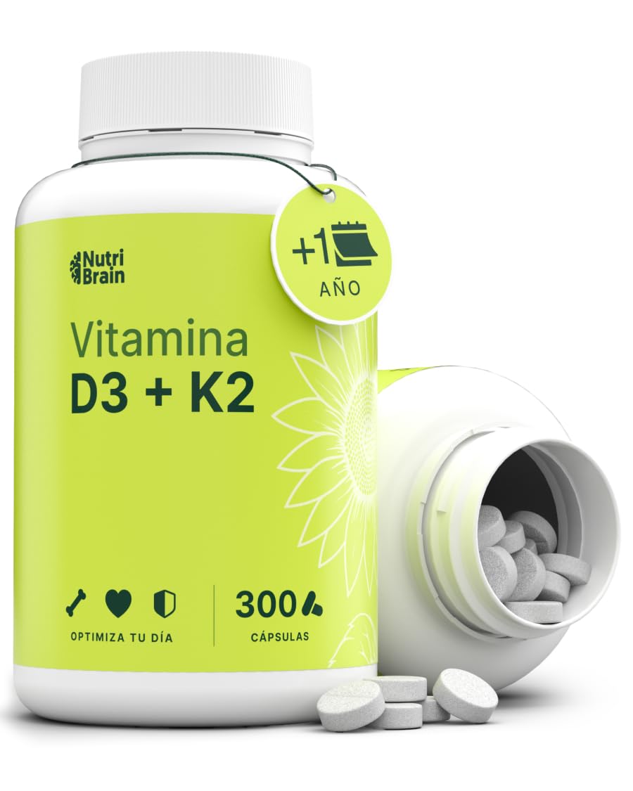 Vitamina D3 y K2 1000UI - 300 Comp - 10 Meses | Premium: MK-7 100% All-Trans Máxima Biodisponibilidad | Apoya Huesos, Sistema Inmune y Corazón