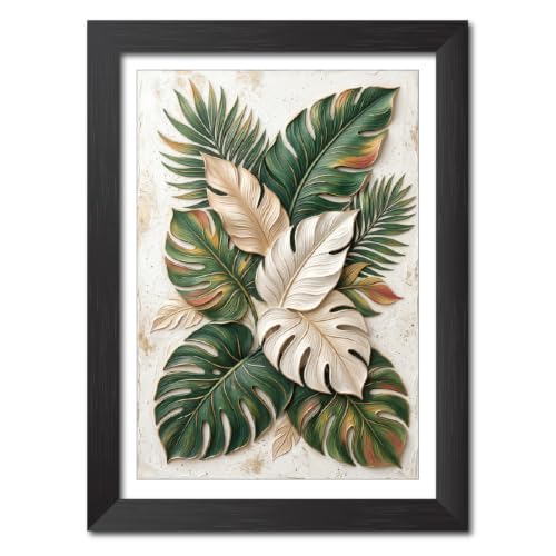 Image of TenorArts Monstera Plants Art 3D Clay Textured Digital Art Print Photo Frame, Modern Art Abstract Painting For Bedroom Living Room Home and Cafe Decor | Minimal Drawing Black Framed Posters for Decoration (9x12 inches) [CL-F06]