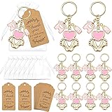 BUYWUMORE 12 Sets Baby Shower Favors for Girl Pink Footprint Keychains Gifts with Bottle Baby Clothes White Organza Bags and Thank You Tags for It's a Girl Decorations Party Supplies