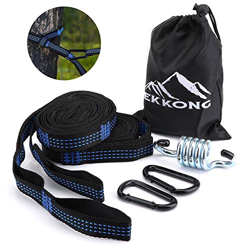 EKKONG Hammock Straps, 2 Pack Tree Swing Hanging Straps Kit 3 m(9.84 feet) x 2.5 cm, Max bearing 500 kg(1100 lbs), 15 adjustable Loops per Strap with 2 Carabiners, Hanging Chair Hook, Carrying Bag