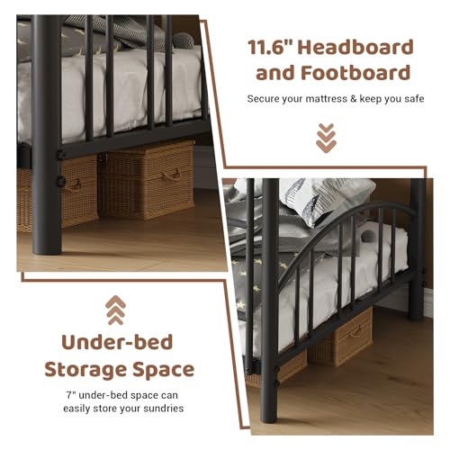 Garvee Bunk Bed Twin Over Twin with Ladder and Arched Guardrail, Heavy Duty Bunkbeds Frame with Sturdy Steel Slats Support for Kids Boys Girls, Space-Saving, No Box Spring Needed, Black