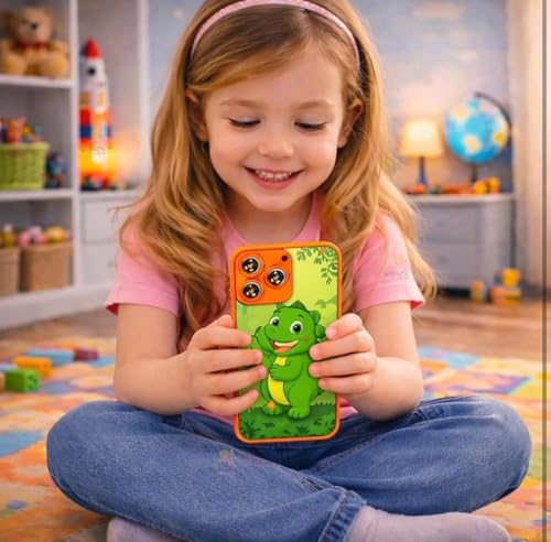 Image of Educational Phone Type-C Rechargeable Musical Toy 28 Functions, Alphabet, Numbers, Varnmala, Animal Sounds, Nursery Rhymes in English & Hindi for Age 2 &10 Years (Dinosaur Model)