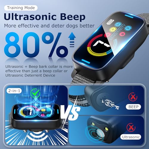 image for SLAYKAM Bark Collar for Large Medium Dogs Smart Ultrasonic Dog Bark Co