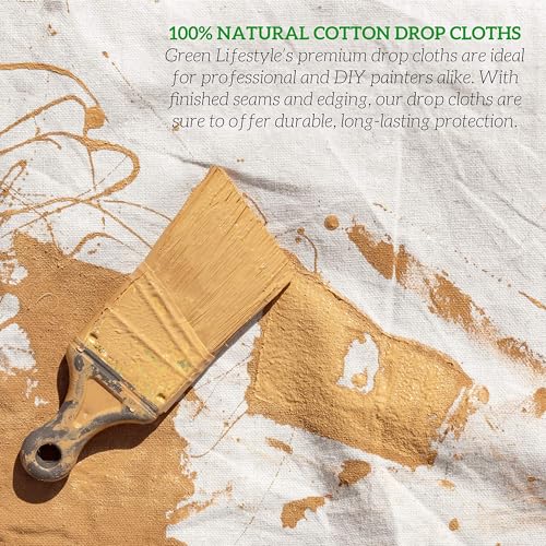 Image of GREEN LIFESTYLE All Purpose Canvas Drop Cloths - Drop Cloth for Painting, Floor Cover, Heavy Duty Protection for Furniture & Surfaces, Reusable Painters Canvas Tarp for Renovation (2 Pack 4x10)