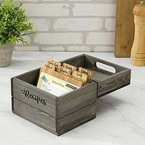 MyGift Vintage Gray Solid Wood Recipe Card Holder Box with Burnt Wooden Label Divider Tabs - Holds 4x6 Cards MyGift Vintage Gray Solid Wood Recipe Card Holder Box with Burnt Wooden Label Divider Tabs Holds 4×6 Cards
