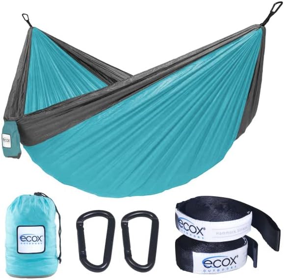 ecox Hamaca de paracaídas al aire libre individual con 2 correas para árboles, portátil, ligera, de nailon, cómoda para mochileros, campamentos,