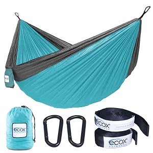 Outdoors Parachute Hammock Single with 2 Tree Straps, Portable Lightweight Nylon Comfortable for Backpacking, Camping, Travel, Beach, Backyard, Patio, Hiking
