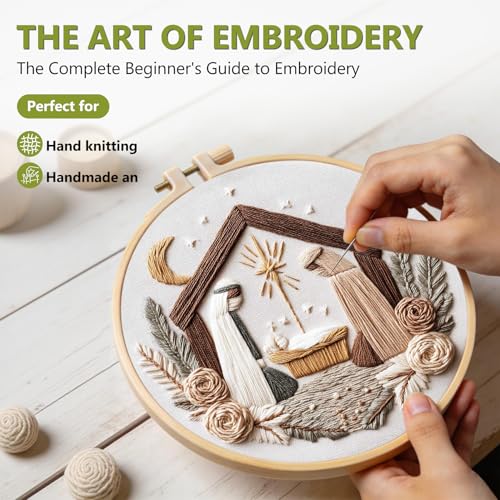 Image of Santune Christian Embroidery kit,Nativity Scene Needlepoint Cross Stitch Kits for Beginners Adult,Needle Point Sets,4 Embroidery,2 Hoops,Christmas Ornaments