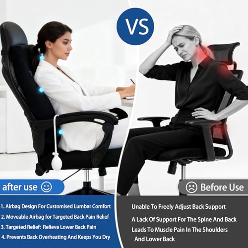 Adjustable Airbag Lumbar Support Pillow with Cooling Gel - Customizable Support for Upper Lower Back Pain Relief, Improves Posture, Memory Foam Back Cushion for Office Chair, Car/Truck Seat, Couch - Thumbnail 5