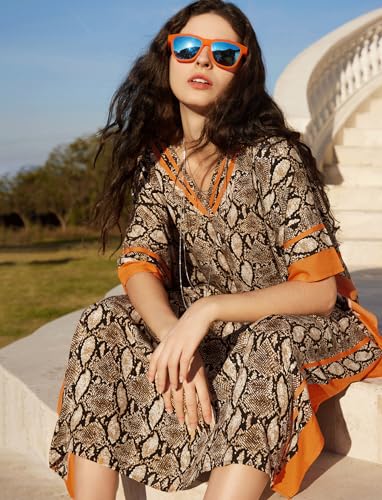 Image of KECVOT Kaftan Dresses for Women V-Neck Print Swimsuit Cover Up Plus Size Beach Caftan Lounge Dress