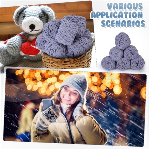 Image of Buryeah Chunky Chenille Yarn for Crocheting Soft Thick Fluffy Yarn for Hand Knitting Bulky Velvet Blanket Plush for Weaving DIY Crafts Each 3.5 oz 55 Yards(Light Gray,8 Pack)