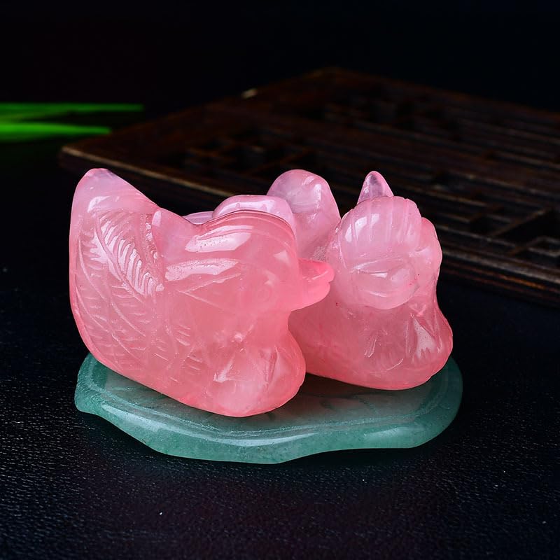 NIBHZ Figurina di Anatra mandarina in Quarzo Rosa Naturale