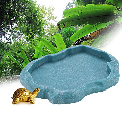Feeder ABS Hars Duurzame Reptile Rock Voedsel en Waterschotel Feeder Bowl voor Schildpad Hagedis (M-sky blue) - Afbeelding 3