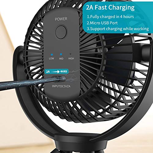 OPOLAR 2020New 5000mAh Rechargeable Battery Powered Clip Fan with Flexible Tripod, Quieter&Stronger Wind, Personal Portable USB Desk Fan for Golf Cart Stroller Car or Outdoor Camping Tent Beach