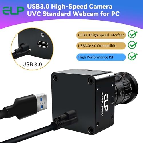 ELP High Speed USB Zoom Camera, 1080P/230fps, 4K/60fps, 12MP/30fps, USB3.0/2.0 Manual Focus Lightburn Cameras for Windows, Linux, Mac, Pi, Fast Frame 5-50mm 10X Zoom IMX577 Webcam for PC Jetson Nano - 3