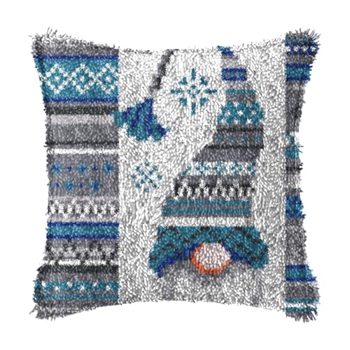 LAPATAIN Latch Hook Kits for DIY Throw Pillow Cover,Needlework Cushion Cover Hand Craft Crochet for Great Family 17X17inch Christmas Hat