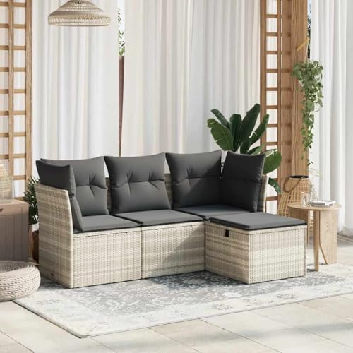 Canapé de jardin en polyrotin haut de gamme gris clair pour extérieur