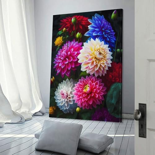 Tableau Dahlia Flowers Painting Impression Sur Toile 50x75cm