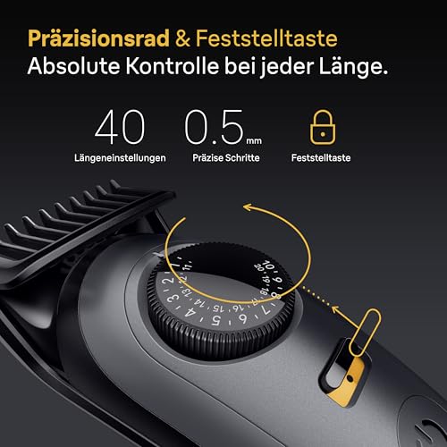 Braun Barttrimmer Series 5, Elektrischer Bartschneider Herren mit 5 Zubehörteile, Ultrascharfe Klinge, 120 Min Akkulaufzeit, Kabelloser Bartrasierer, 40 Längen, Wasserdicht, BT5525, Grau 3