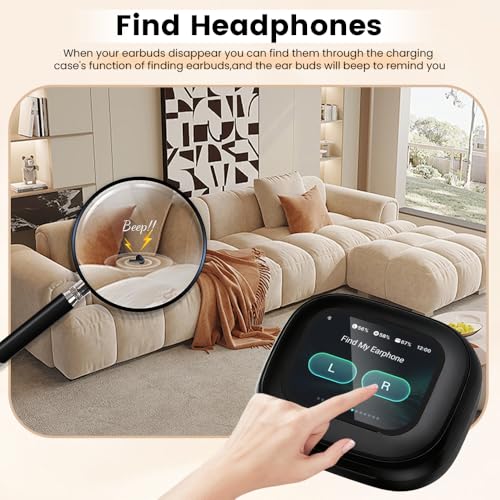 Image of Wireless Earbuds, Bluetooth 5.4 Headphones in Ear with Smart Touchscreen Case, ANC Noise Cancelling Ear Buds, 60H Playtime for Sports & Working, Bass Stereo Sound for iPhone /Android (Black)