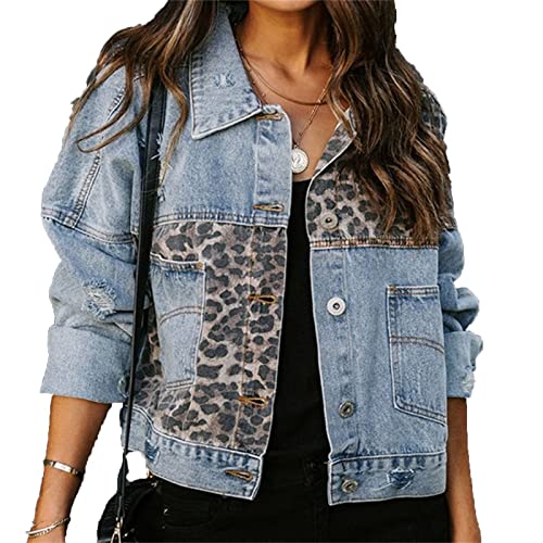 Veste en jean léopard pour femme blouson camionneur déchiré