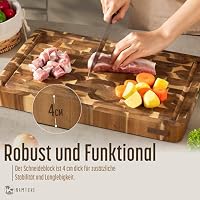 NAMTURE Hackblock Classic – Extra Dick 4 cm – Akazienholz Stirnholz Schneidebrett 45 x 30 cm – Premium Ölbehandlung – Saftrille, Griffmulden, Antirutsch-Füße – in edler Geschenkbox – Ansicht 7