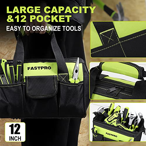 Image of FASTPRO 232-Piece Home Tool Set with Drill, 20V Cordless Drill Driver, Household Repairing Tool Kit with Drill, 12-Inch Wide Mouth Storage Tool Bag Included, Green