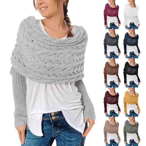 Scarf with Sleeves for Women Knitted Cable Wrap Sweater Shawl with Sleeves for Women Multifunctional Scarf Knit Wrap4