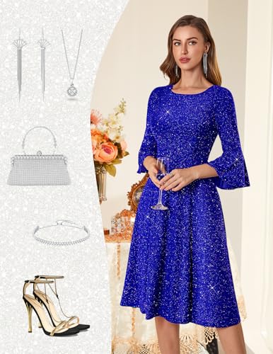 Image of HomRain Women's Church Dresses Modest Bell Sleeve Wedding Guest Cocktail Tea Party Vintage Evening Dress