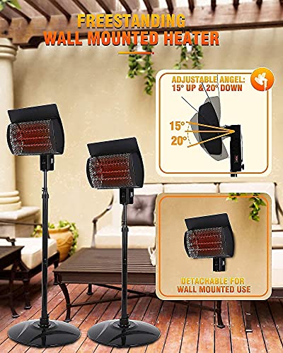 Sunday Living Electric Patio Heater, Outdoor Heater, 1500W Infrared Heater with 3 Power Settings, Digital Panel with 12H timer, Adjustable Height Space Heater, In/Outdoor, SPH-15NR