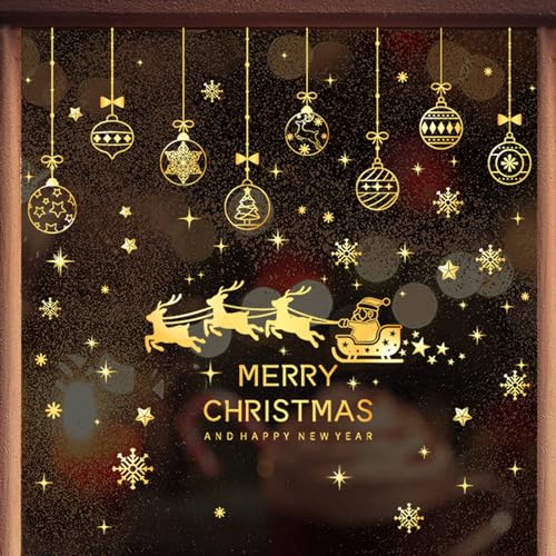 KASESSS 150Pcs Christmas Window Stickers, 6 Sheets Christmas Window Decorations Christmas Window Clings,Electrostatic Cling Xmas Window Stickers Christmas Decorations for Xmas Window Decorations(Gold)