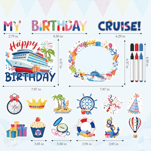 Image of Dazoratix Birthday Cruise Door Decorations - 17 Pcs Large Ship Cabin Anchor Magnetic Funny Magnets Stickers with Pens Stateroom Decal for Summer Carnival Party Accessories Refrigerator Car Decor Gifts