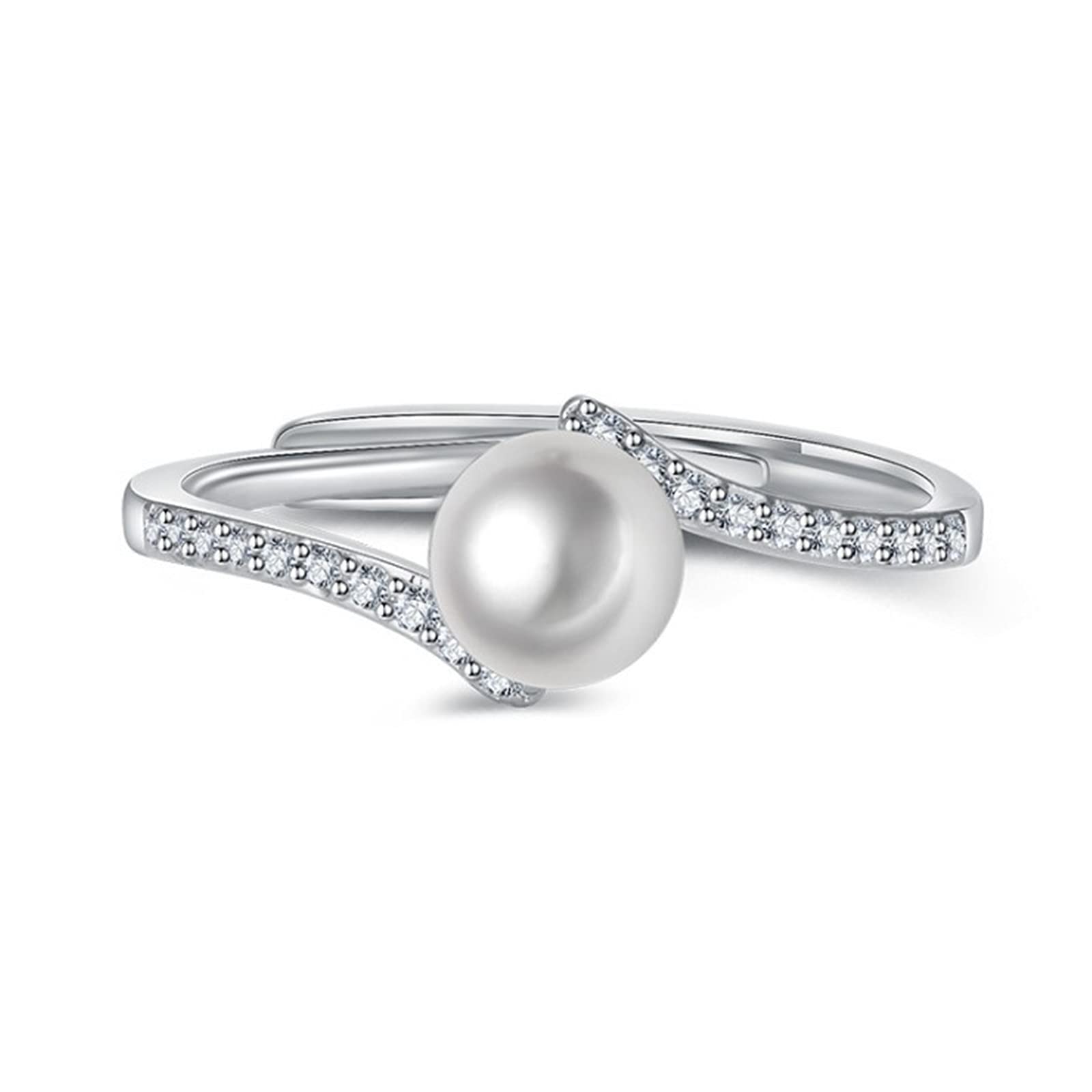 HCMA Fashion Pearl Rings 925 Silver Jewelry with Zircon Gemstones Open Finger Ring Fine Accessories for Wedding Engagement Party Gift