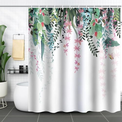 Rideau de douche 90x180 cm blanc et vert en tissu polyester imperméable