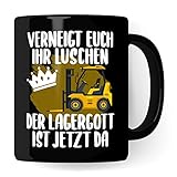 Lagerist Tasse mit Spruch lustig Staplerfahrer Geschenk Gabelstaplerfahrer Kaffee-Tasse böser Humor Kaffeebecher Lagerarbeiter Geschenkidee Lagerlogistiker Kaffeetasse (Schwarz/Schwarz)