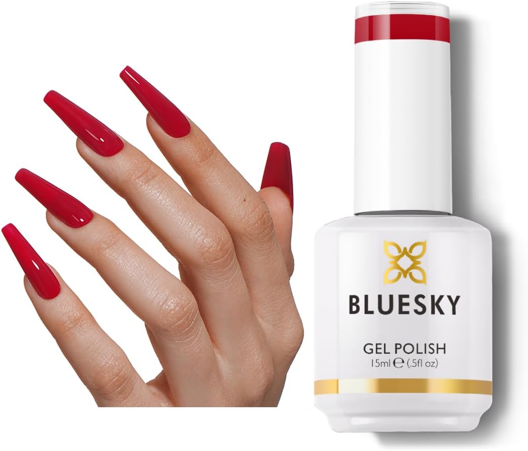 BLUESKYRed Gel Nail Polish- Crimson Red Nail Polish Long Lasting Soak Off Gel Polish| Vegan&Cruelty-Free Professional Salon Quality Nail Lamp Needed 15ml A045P/Crimson Red