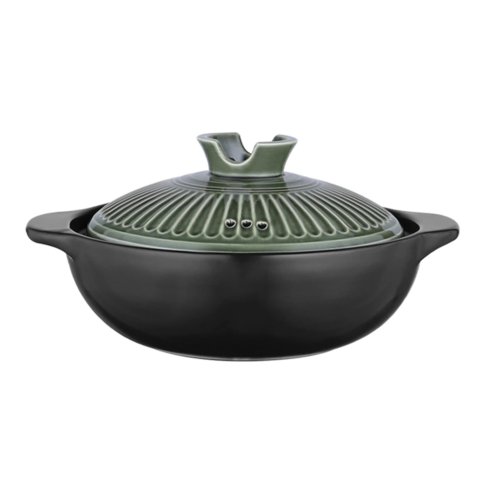 METTEOR Double Handle Lid Ceramic Tureen Soup With Open Fire Round zwart Dish Casserole Clay Pot Earthen Cookware Heat-resistant (Blauw (Groen 1.8L)