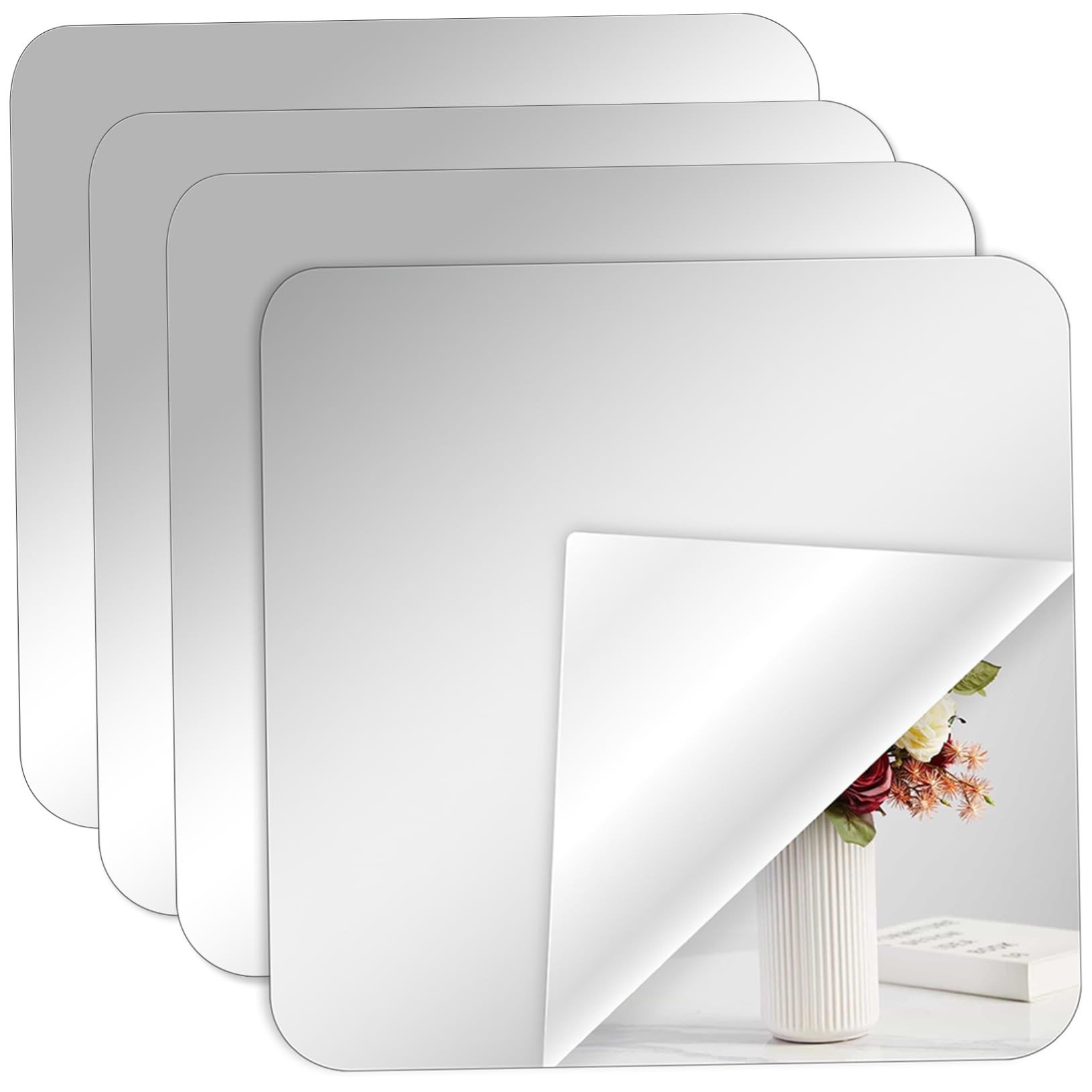 Alipis Selbstklebende Acryl Spiegelquadrate mit Glatter Oberfläche 4 Stück 30x30cm und Klarem Bild für Wanddeko im Badezimmer und Wohnzimmer