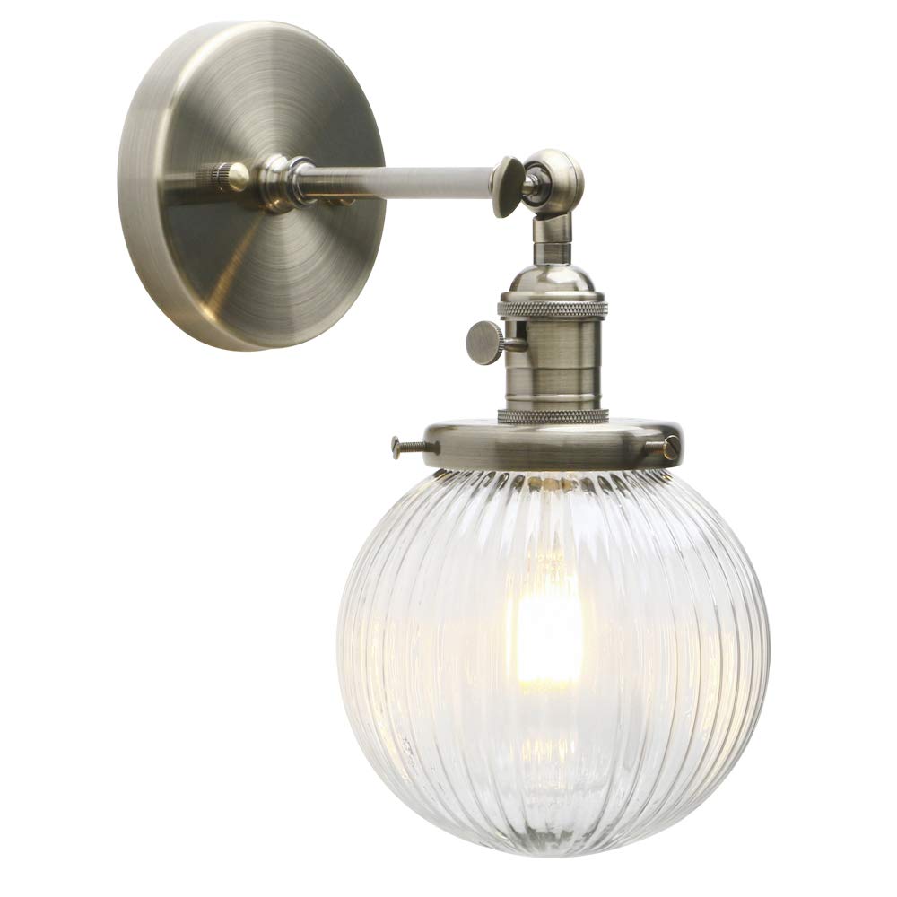Yosoan Bronze Industrial Ribbed Globe Glass Wall Light Fittings, Switched Wall Sconces Lighting For Kitchen Island Living Room Bedroom (Bronze)