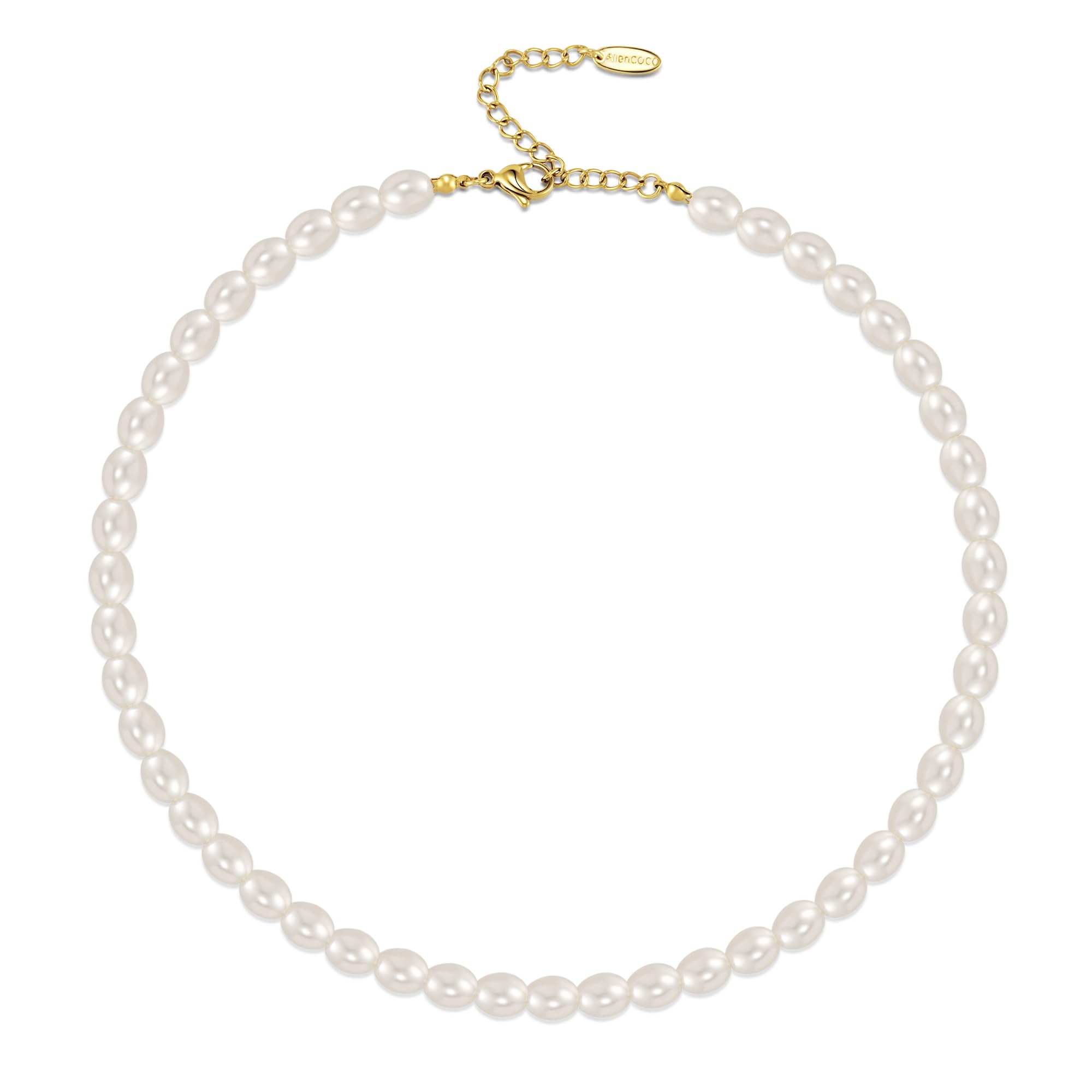 AllenCOCO Pearl Necklaces for Women - Pearl Choker Necklace Strands, Adjustable Chain, Dainty Handmade Vintage Jewelry for Women, Statement,